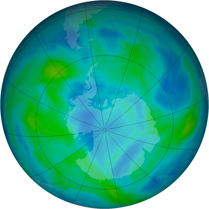 Antarctic ozone map for 25 March 2013